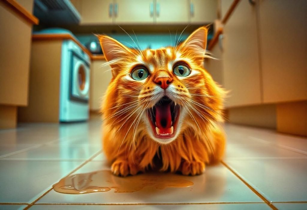 Cat Throwing up Clear Liquid