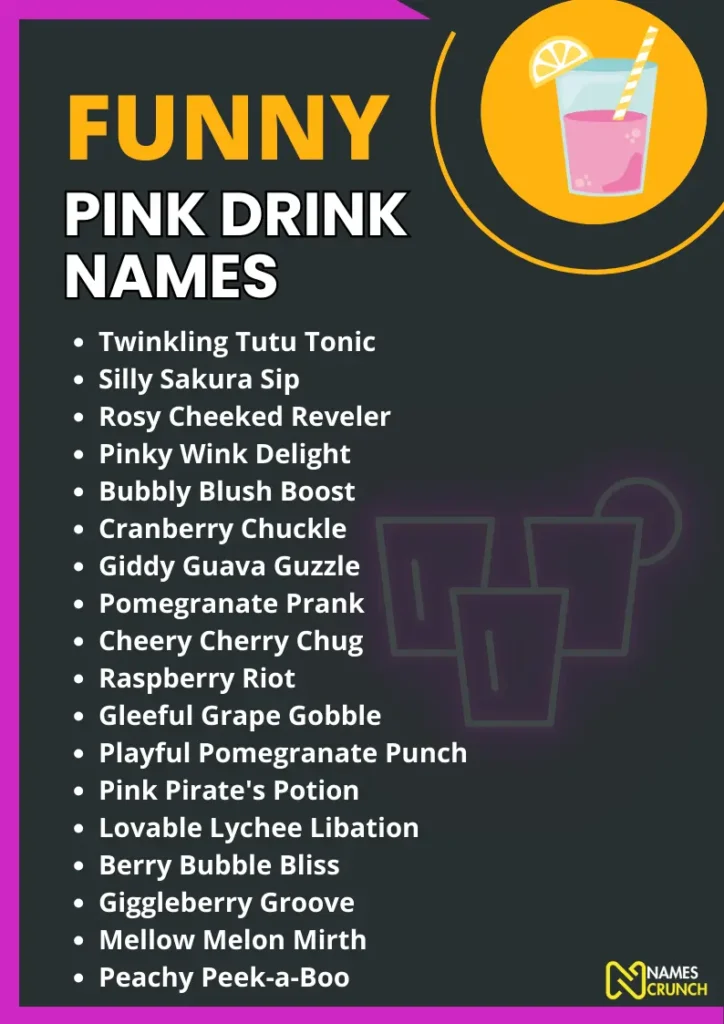 Unique Funny Pink Drink Names (With Meanings) infographic