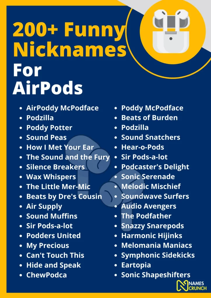 Funny Names Ideas for Your AirPods - Infographic by Names Crunch