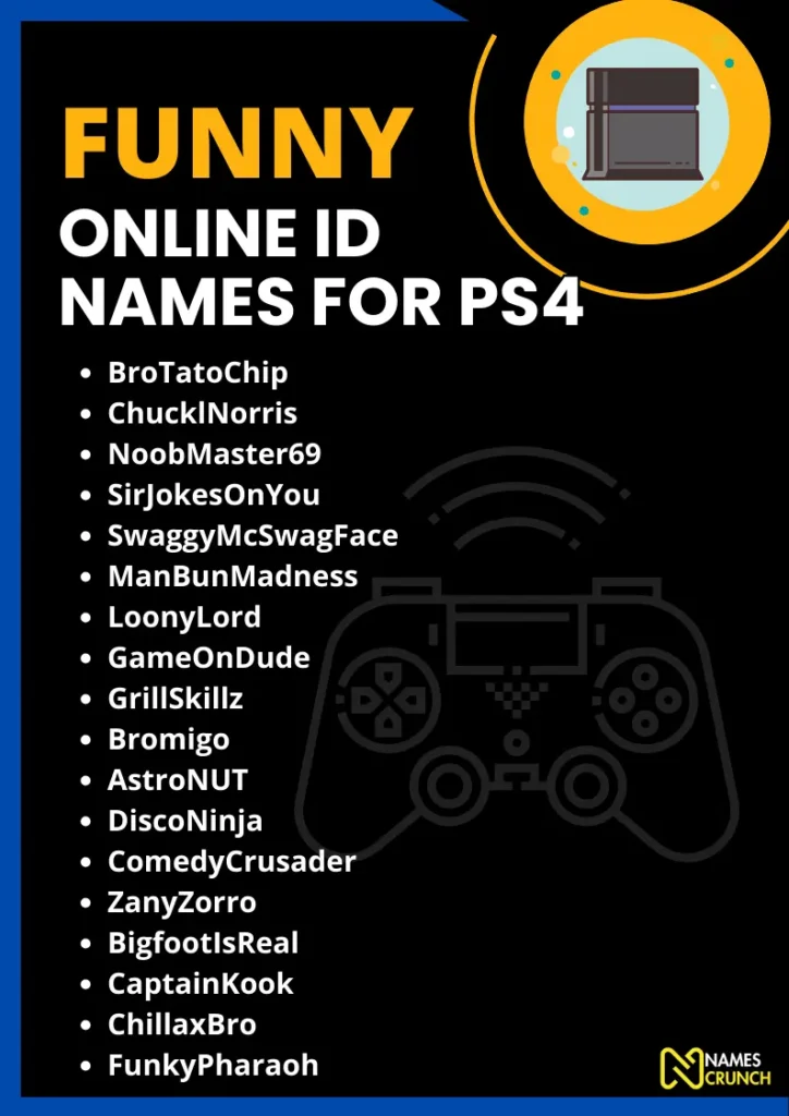 Funny Online ID Names for PS4 (With Meanings) infographic