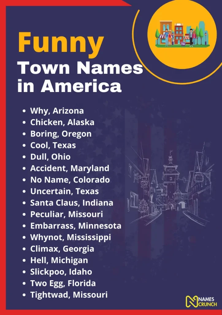 Funny Town Names in America infographic - Names crunch