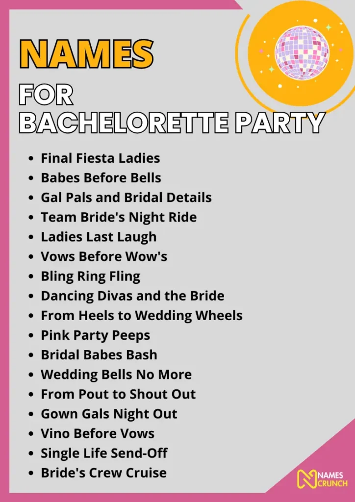 Names for Bachelorette Party infographic