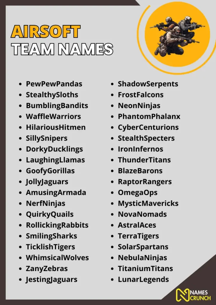 Airsoft team names infographic