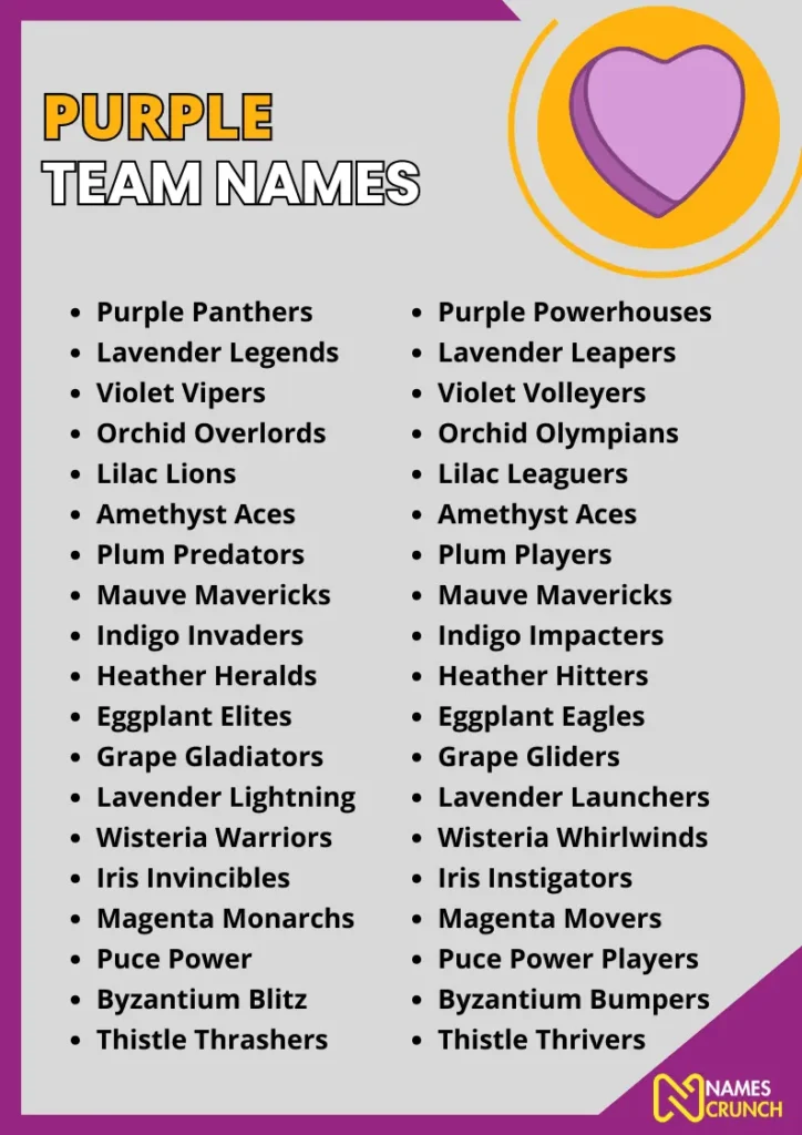 Purple Team Names infographic