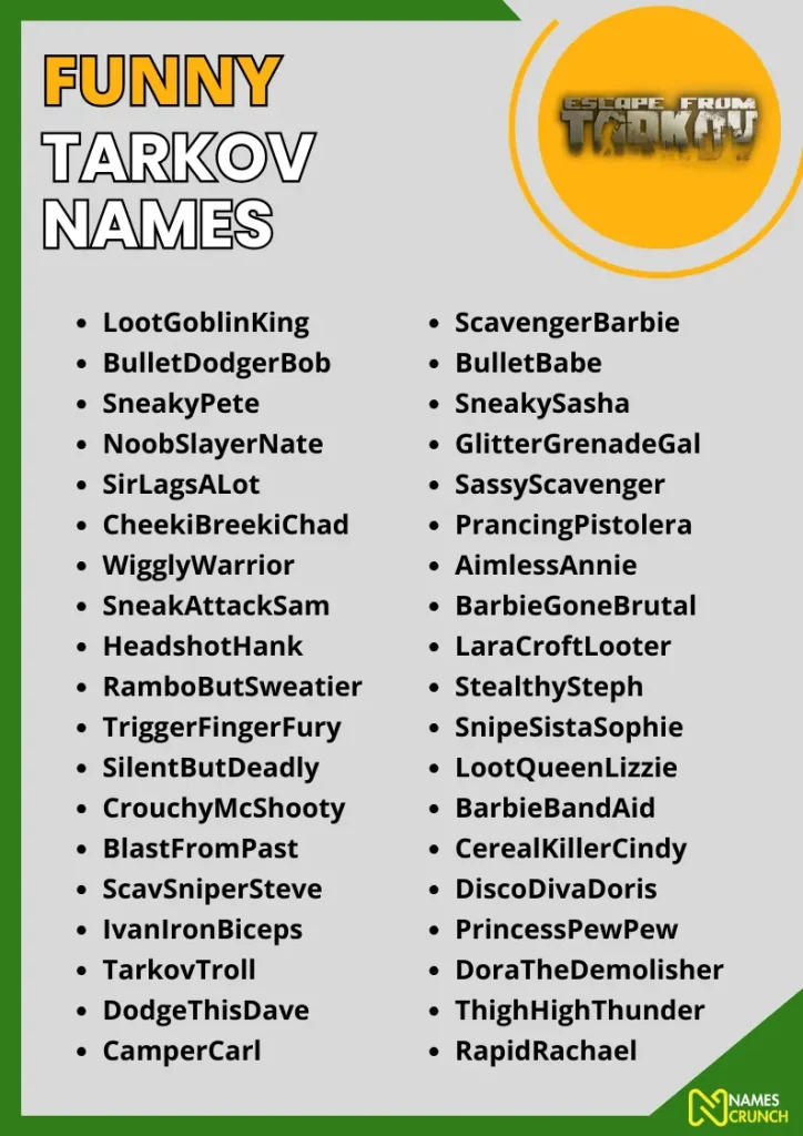 Funny Tarkov Names infographic