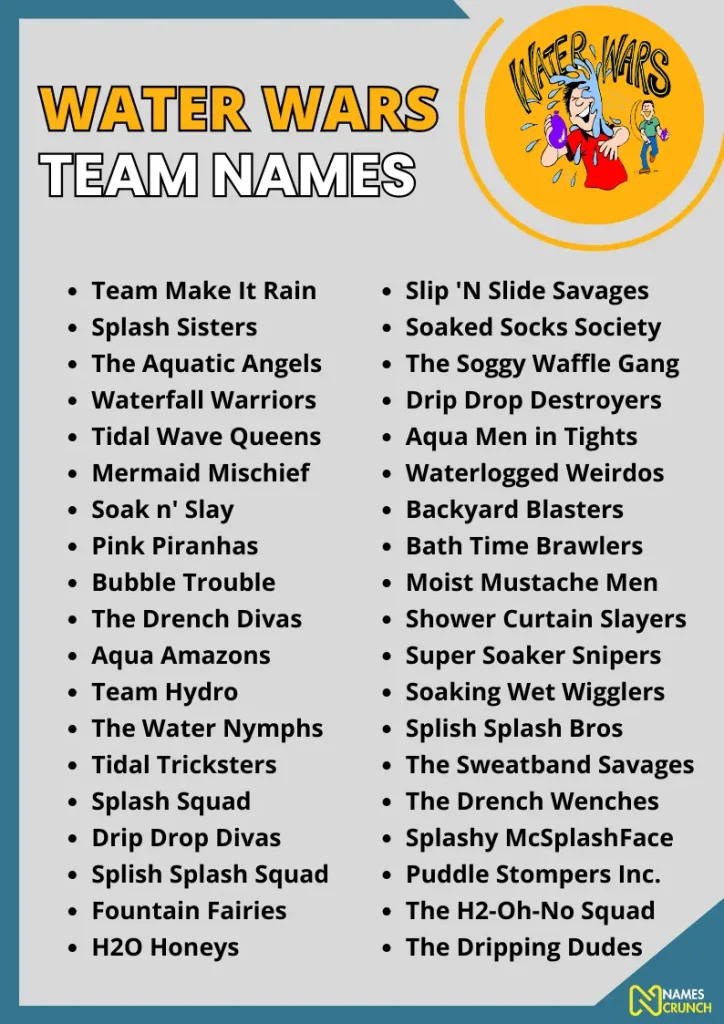 Water Wars Team Names infographic