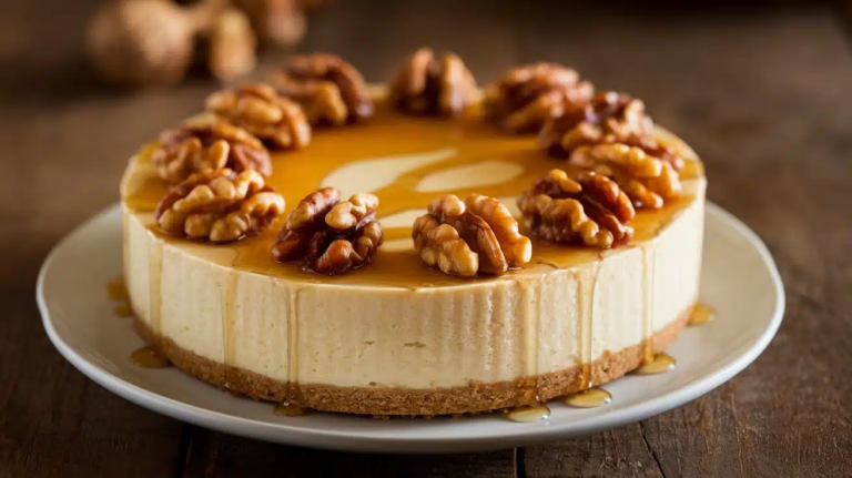 Creamy No-Bake Honey Walnut Cheesecake