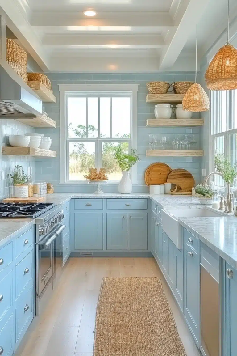 19 Powder Blue Kitchen Cabinets for a Fresh and Airy Kitchen Design